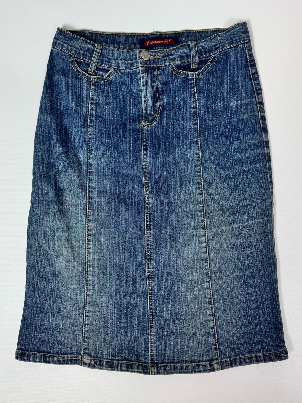 Forever 21 Blue Panel Seam Denim Skirt